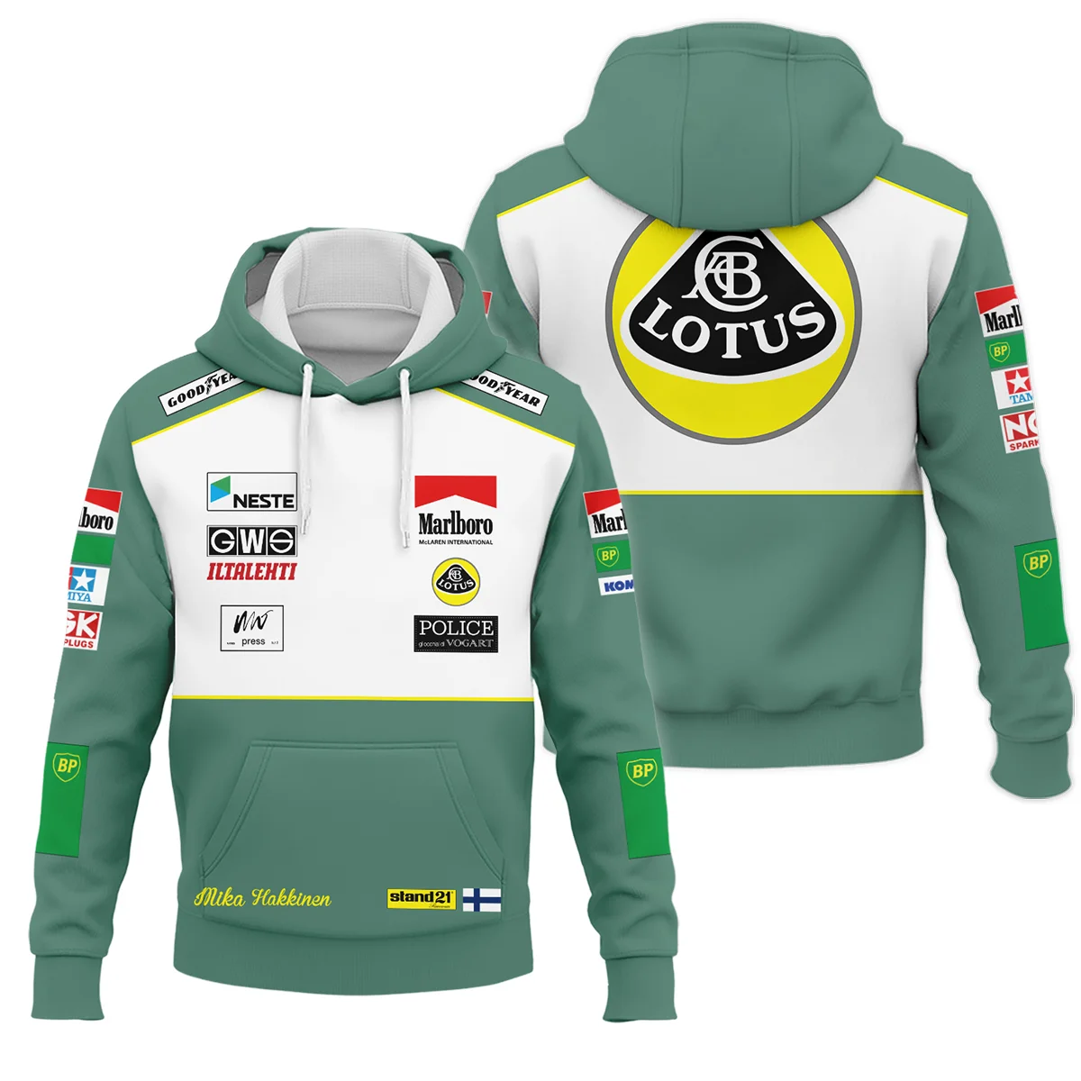 1991 Mika Hakkinen Racing Suit Lotus F1 Hoodie BLVAMH271025A2HD - Trackside Outfit