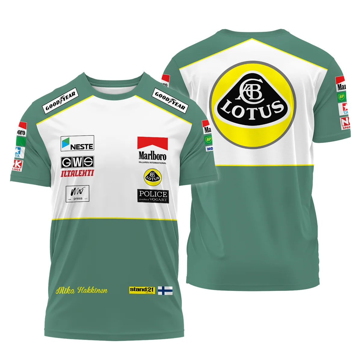 1991 Mika Hakkinen Racing Suit Lotus F1 T-Shirt BLVAMH271025A2TS - Race Day Design