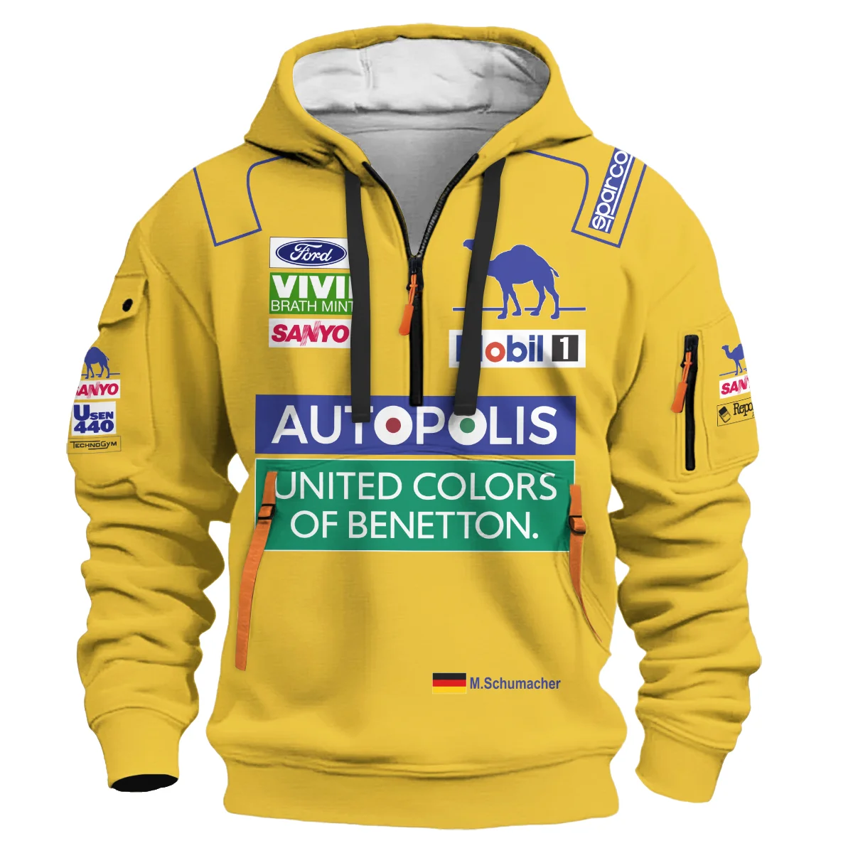 1992 Michael Schumacher Race Suit Benetton F1 Hoodie Half Zip BLVAMC020925A3HDF - Image 2