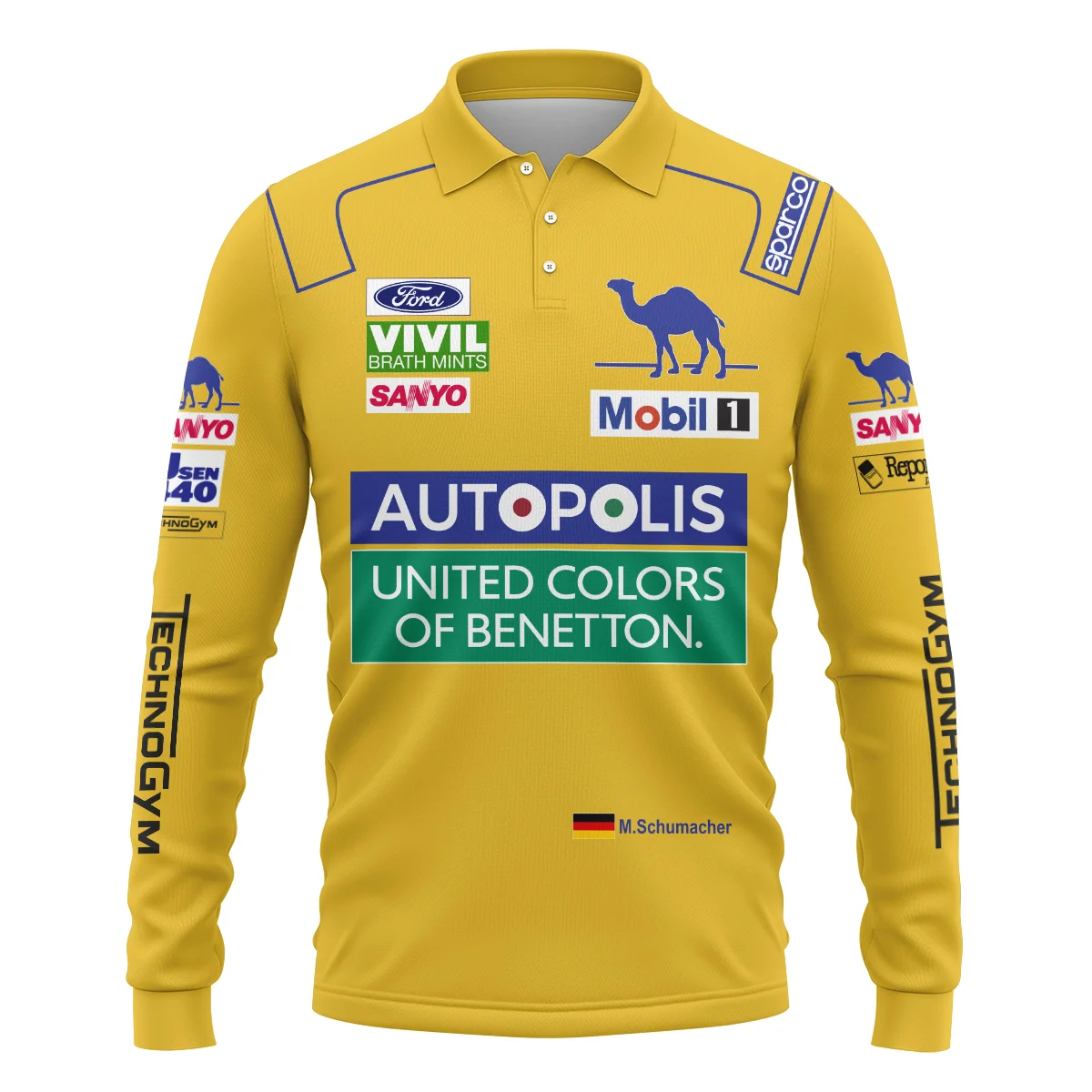 1992 Michael Schumacher Race Suit Benetton F1 Long Polo Shirt BLVAMC020925A3LPL - Image 2