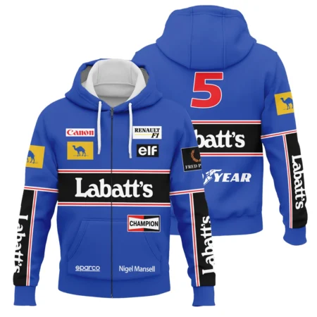 1992 Nigel Mansell Racing Suit Williams F1 Zipper Hoodie BLNM29725A1ZHD - Motorsport Apparel