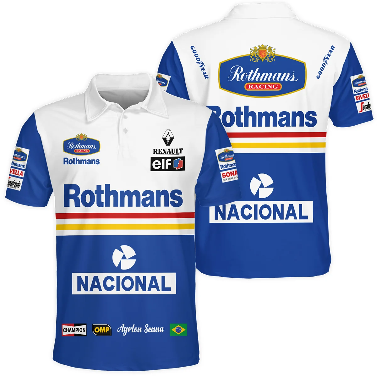 1994 Ayrton Senna Rothmans Williams Renault F1 Racing Team Polo Shirt BL3725A6PL
