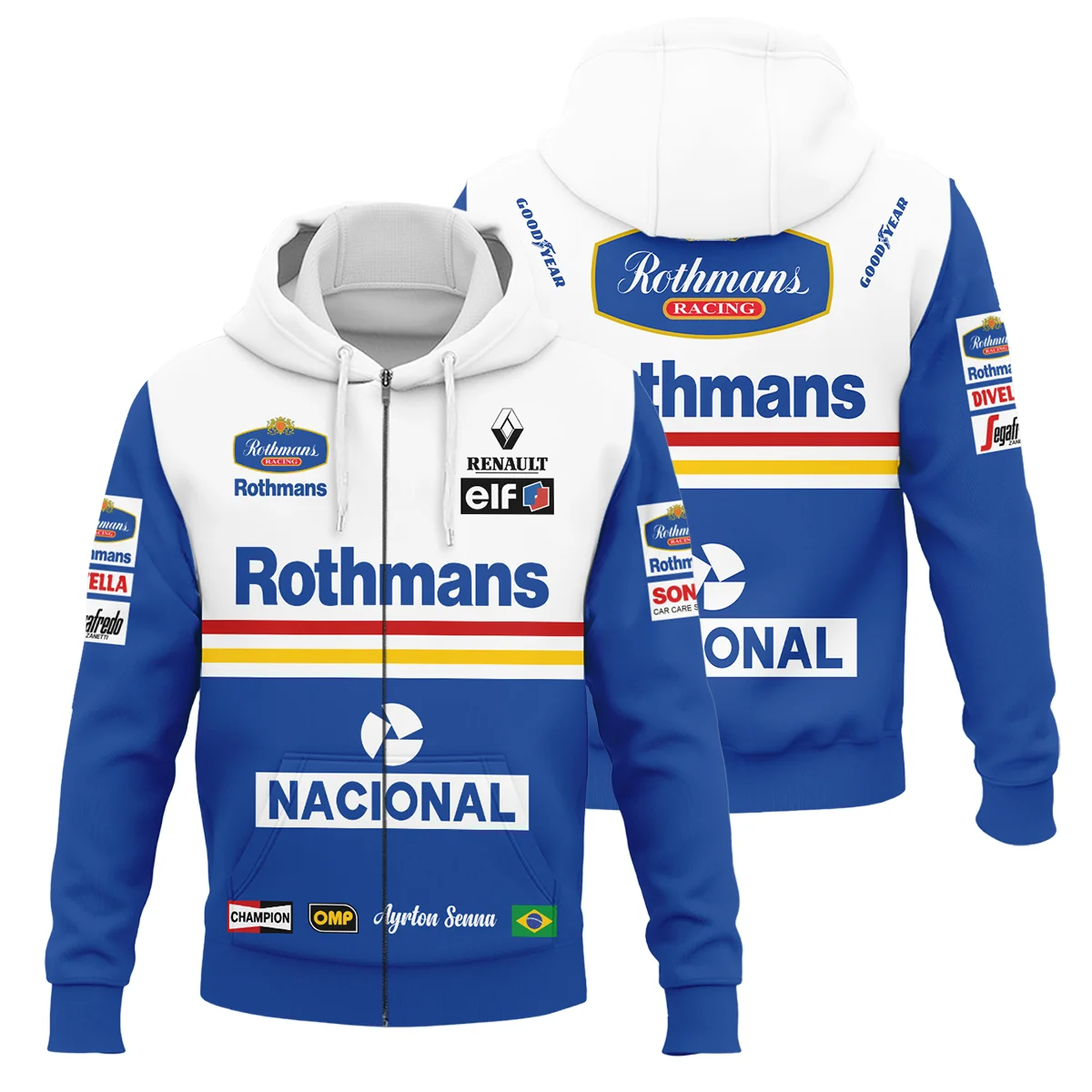 1994 Ayrton Senna Rothmans Williams Renault F1 Racing Team Zipper Hoodie BL3725A6ZHD