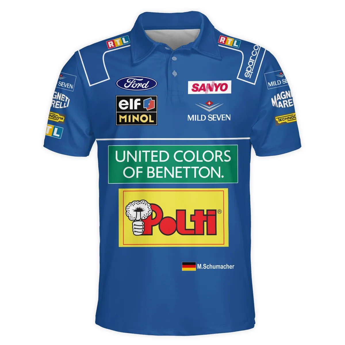 1994 WDC Michael Schumacher Race Suit Benetton F1 Polo Shirt BLVAMC020925A4PL - Image 2