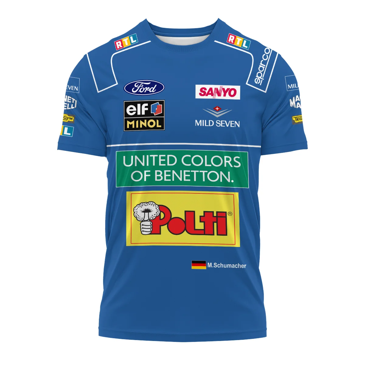 1994 WDC Michael Schumacher Race Suit Benetton F1 T-Shirt BLVAMC020925A4TS - Image 2