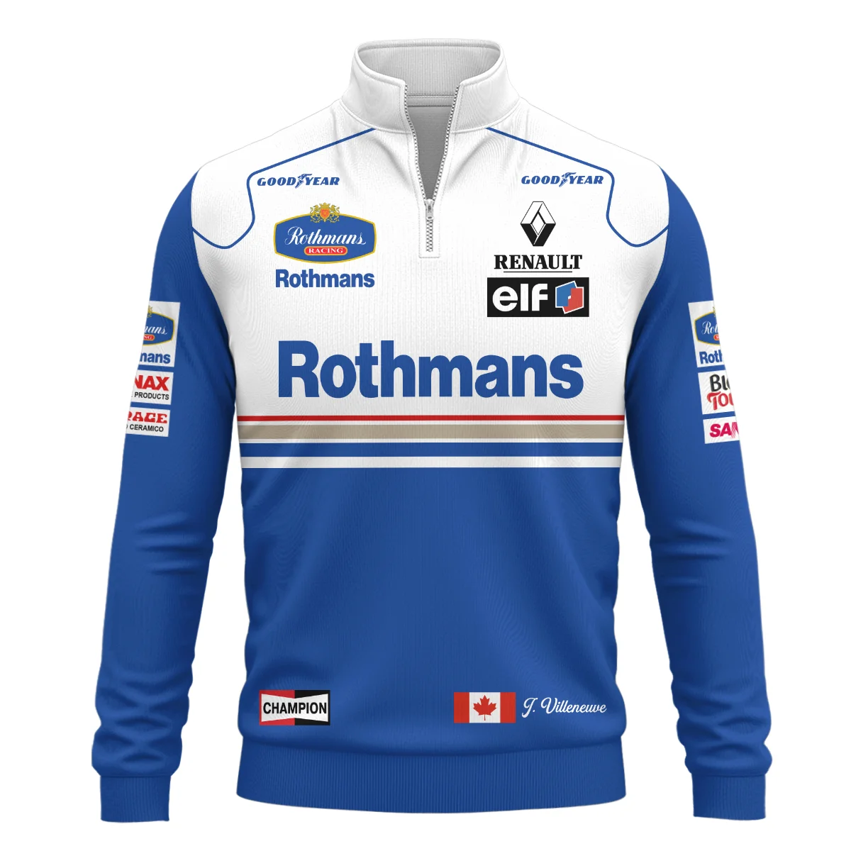 1996 Jacques Villeneuve Racing Suit Williams F1 Quarter-Zip Sweatshirt BLJV10825A1QZS - Image 2