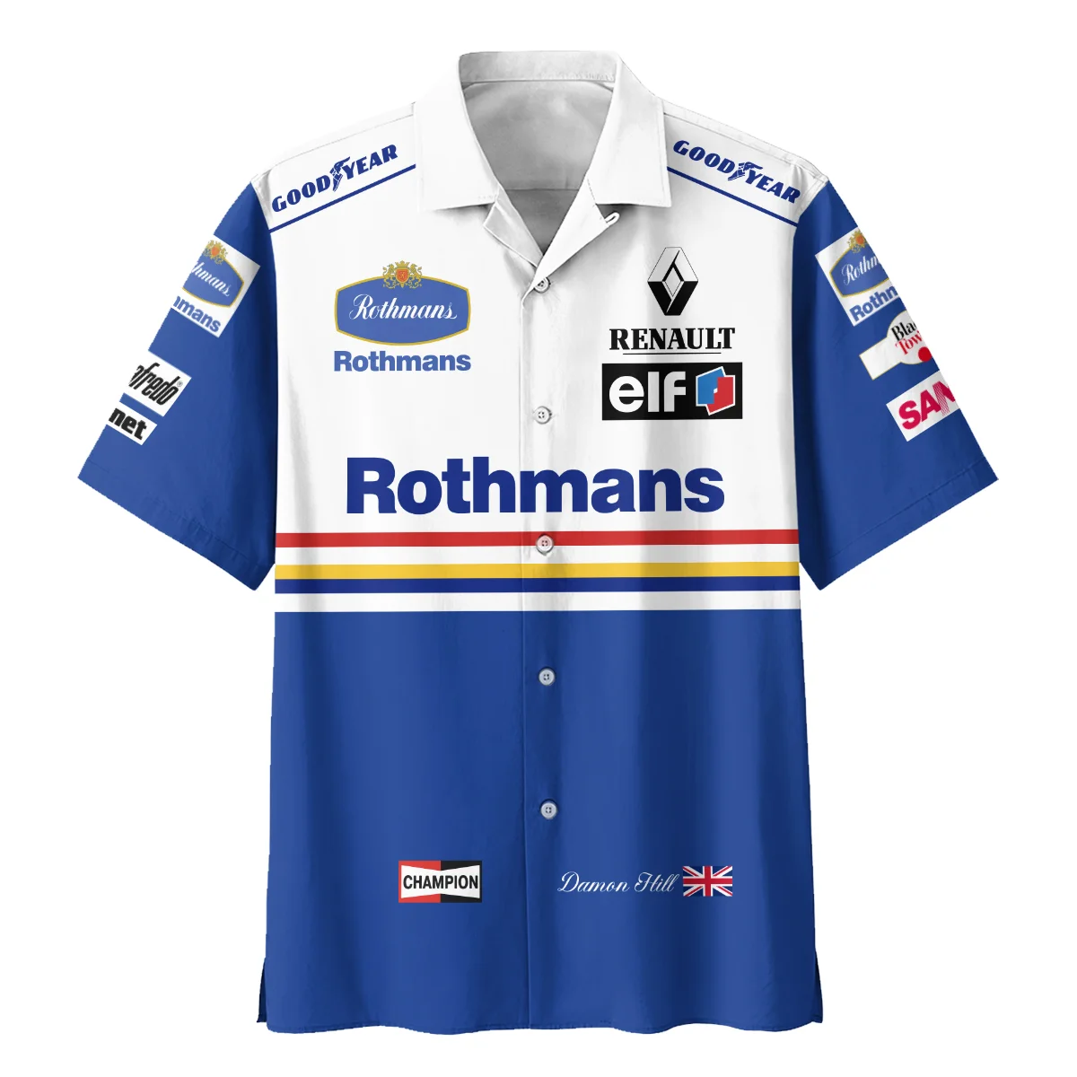 1996 WDC Damon Hill Racing Suit Williams F1 Hawaiian Shirt BLVADH050925A2HW - Image 2