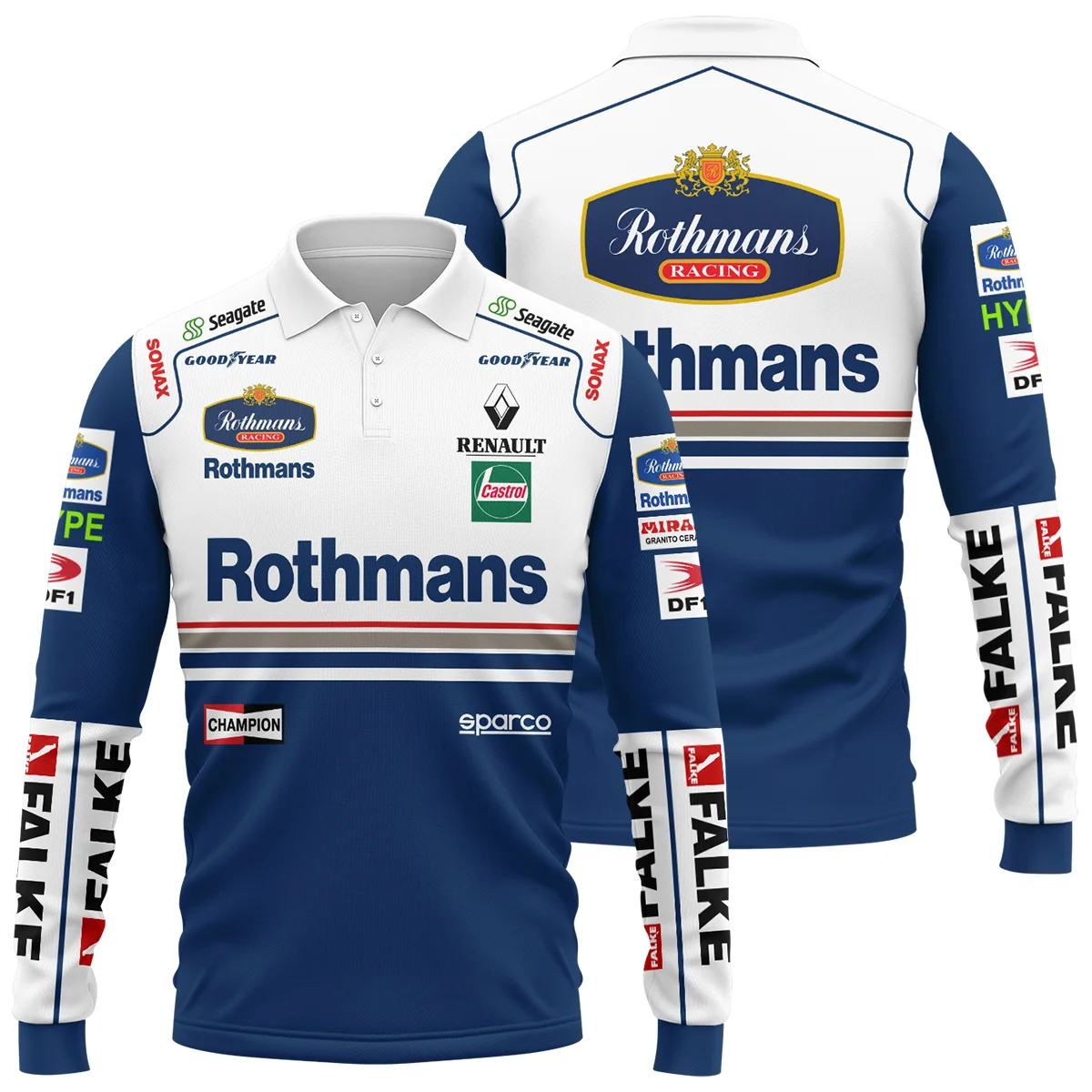 1997 Jacques Villeneuve Racing Suit Williams F1 Long Polo Shirt BLJV10825A2LPL - Pit Lane Clothing