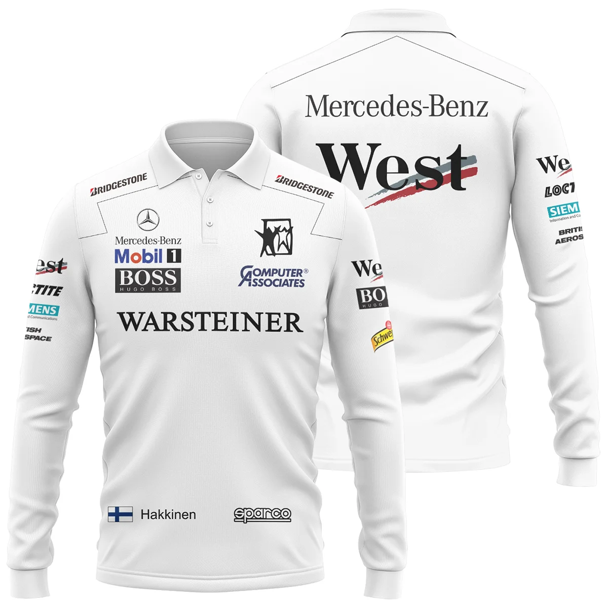 1998 WDC Mika Hakkinen Racing Suit McLaren F1 Long Polo Shirt BLVAMH271025A4LPL - Race Day Design