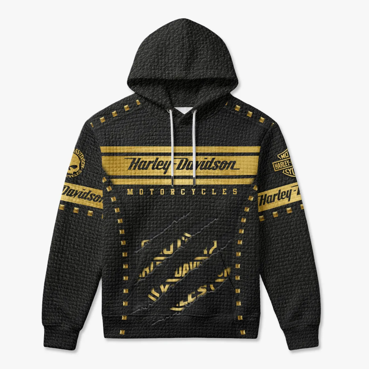Harley-Davidson Motorcycle Gilded Leather Hoodie Quilted Waffle All Over Prints Gift Fan Love QTVAHL250226A16-HQW