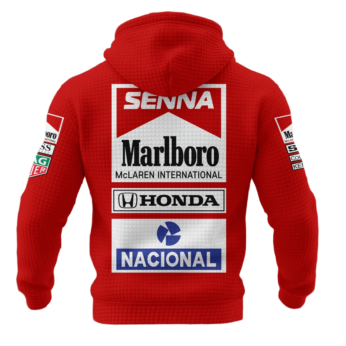 1988 Ayrton Senna Honda Race Suit Marlboro McLaren Hoodie Quilted Waffle BL3725A2HQW - Image 3