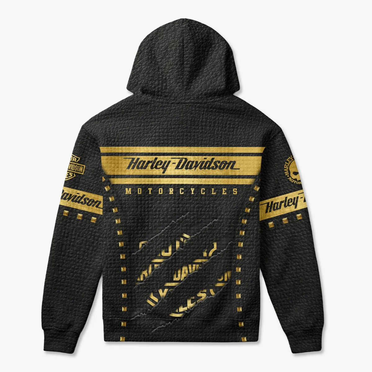 Harley-Davidson Motorcycle Gilded Leather Hoodie Quilted Waffle All Over Prints Gift Fan Love QTVAHL250226A16-HQW - Image 2