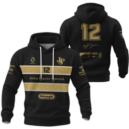 1985 Ayrton Senna John Player Special – Lotus Renault Hoodie Quilted Waffle BL3725A1HQW - Race Day Design