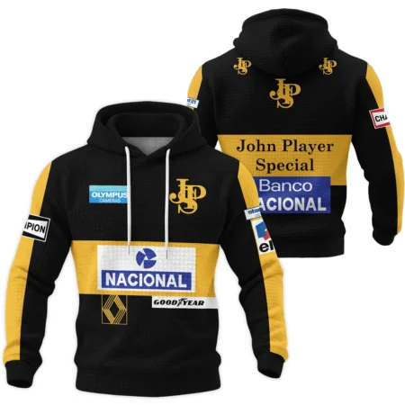 1985 Ayrton Senna John Player Special - Lotus F1 Hoodie Quilted Waffle BL3725A4HQW - Motorsport Lifestyle Wear