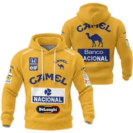 1987 Ayrton Senna Camel Honda F1 Hoodie Quilted Waffle BL3725A5HQW - Pit Lane Clothing