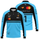 2026 Lando Norris 1 McLaren F1 Teamwear Long Polo Shirt BLNR25326A3LPL - Cyan