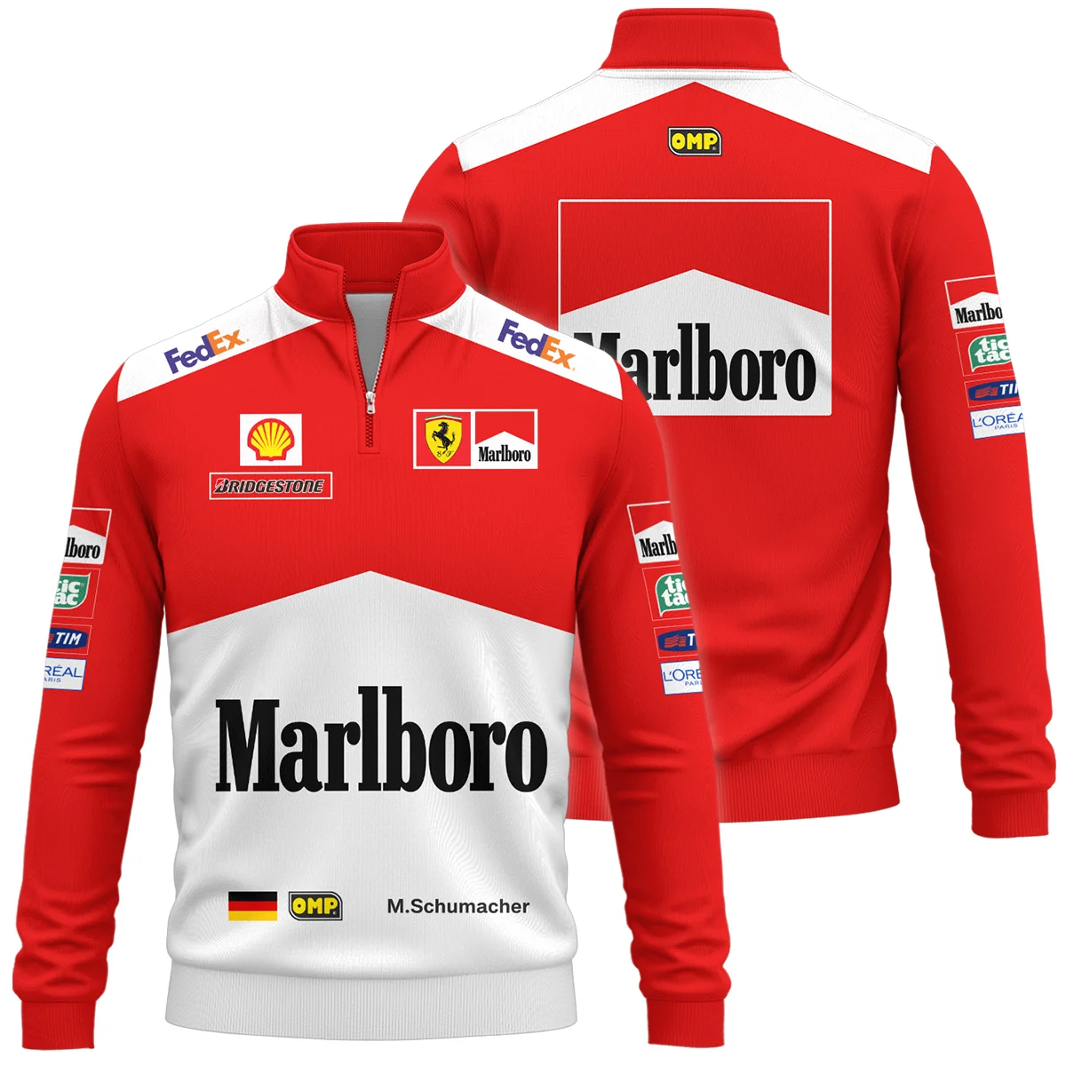 2000 WDC Michael Schumacher Race Suit Ferrari F1 Quarter-Zip Sweatshirt BLVAMC020925A8QZS - Race Day Outfit