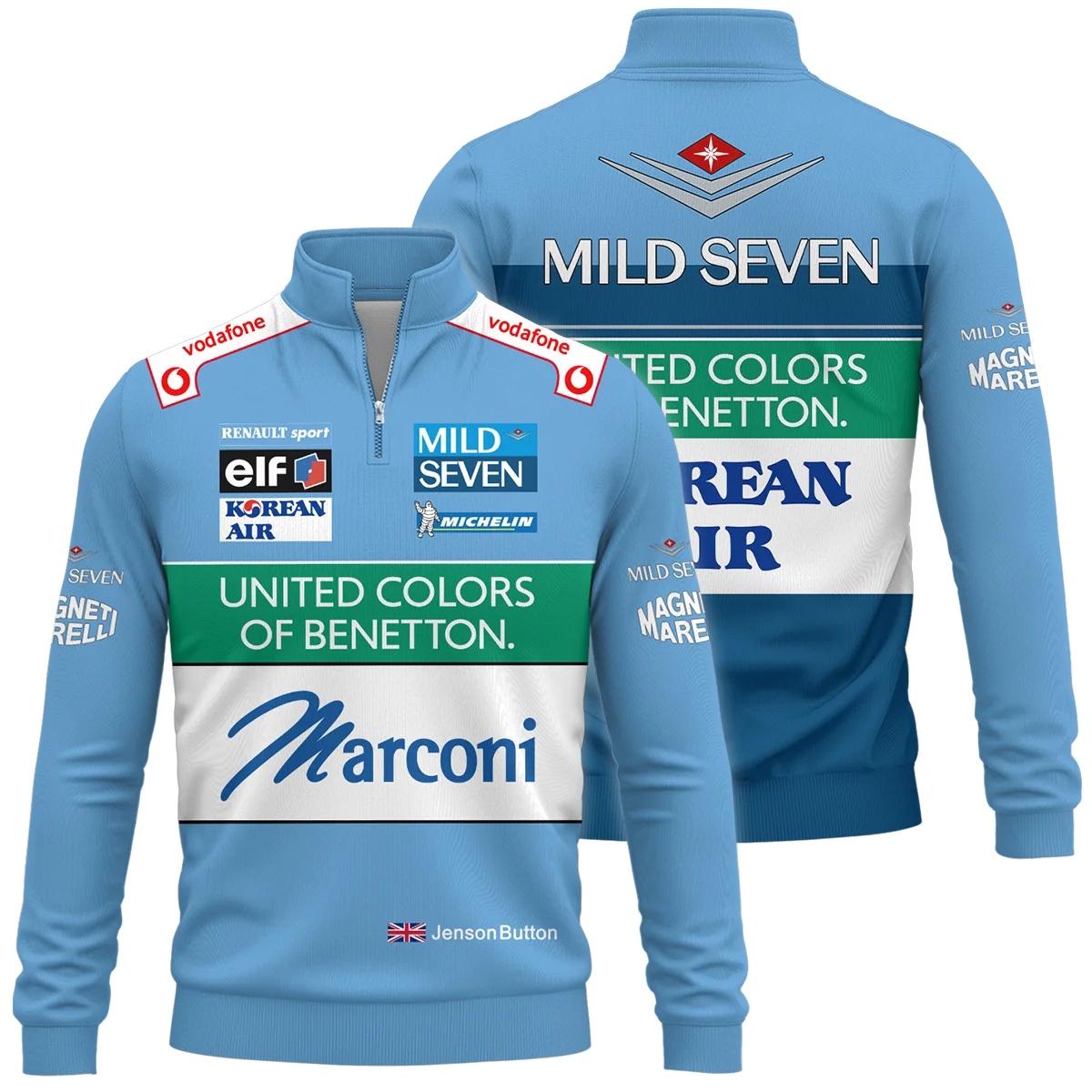 2001 Jenson Button Racing Suit Benetton F1 Quarter-Zip Sweatshirt BLVAJB010925A2QZS - F1 Fan Gear