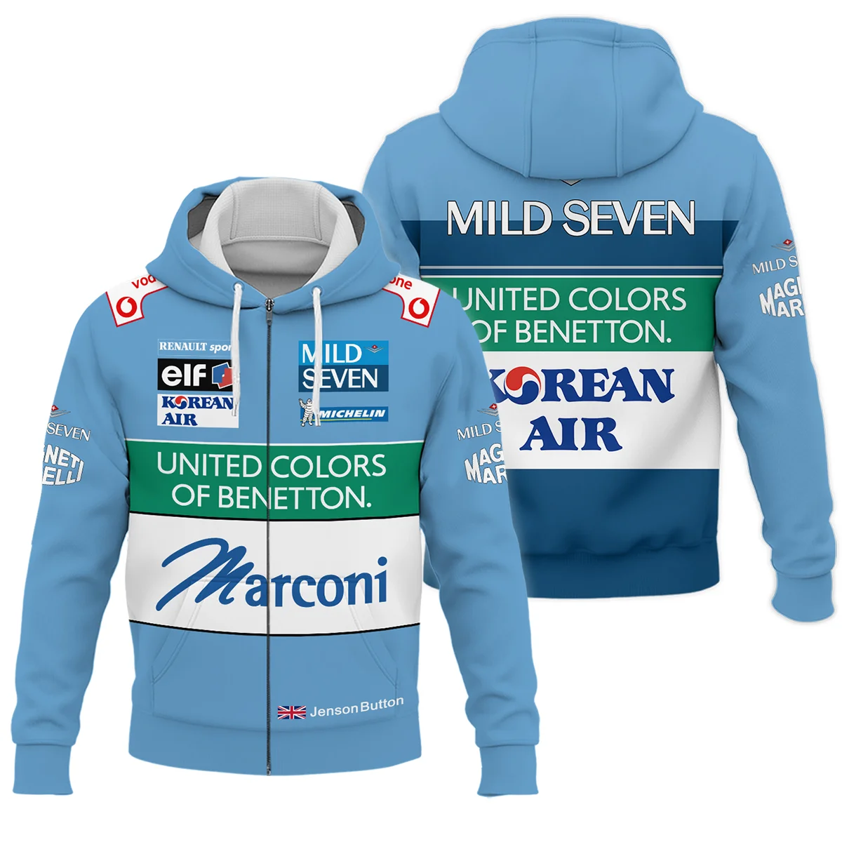 2001 Jenson Button Racing Suit Benetton F1 Zipper Hoodie BLVAJB010925A2ZHD - Race Day Outfit