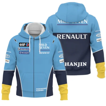 2003 Fernando Alonso Racing Suit Renault F1 Zipper Hoodie BLVAFA030925A7ZHD - Race Day Design