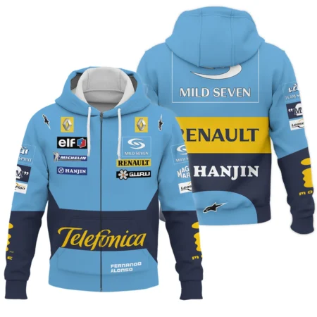 2004 Fernando Alonso Racing Suit Renault F1 Zipper Hoodie BLVAFA030925A6ZHD - F1 Fan Gear