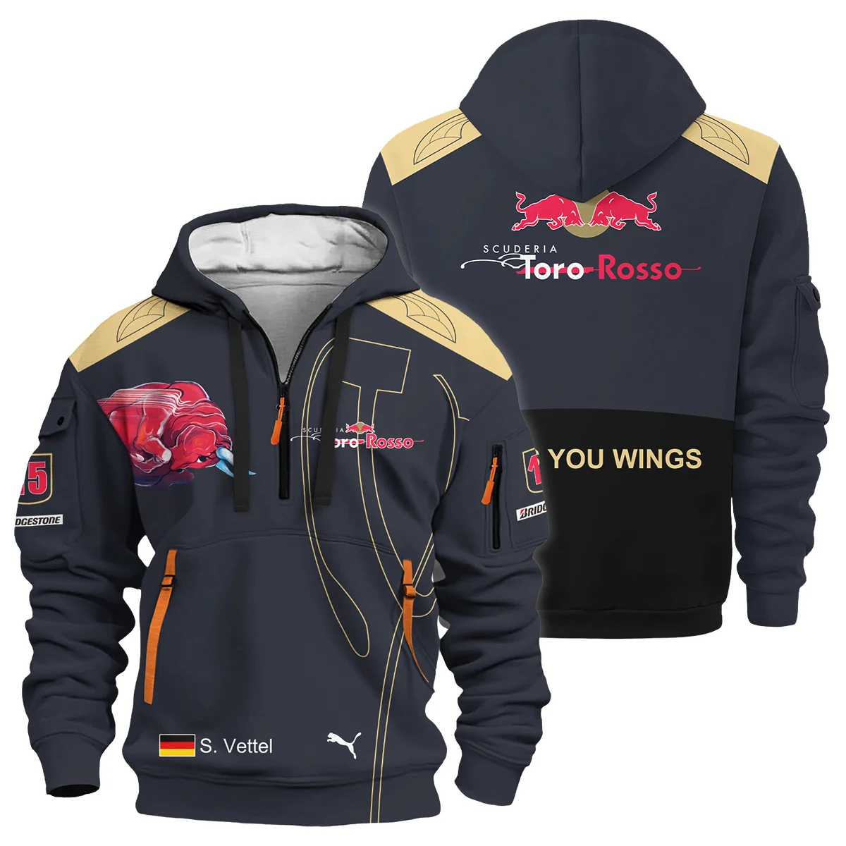 2008 Sebastian Vettel Racing Suit Toro Rosso F1 Hoodie Half Zip BLVASV110925A9HDF - Trackside Outfit