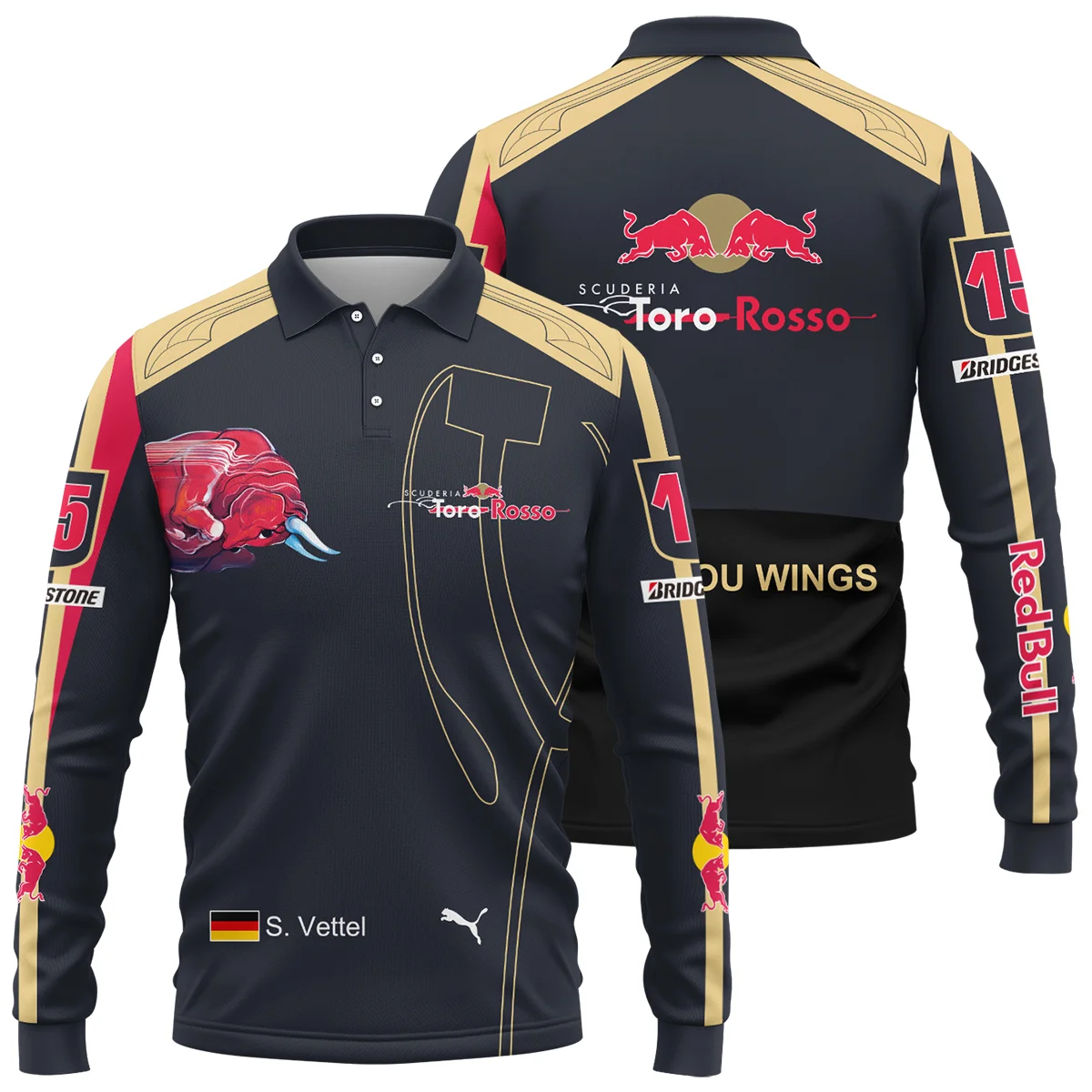 2008 Sebastian Vettel Racing Suit Toro Rosso F1 Long Polo Shirt BLVASV110925A9LPL - Race Day Outfit