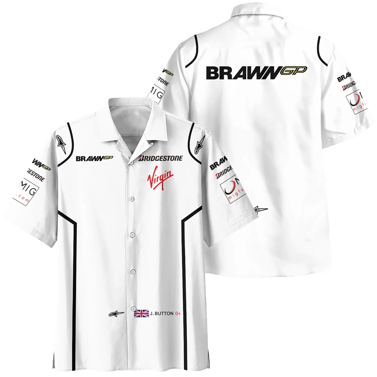 2009 Jenson Button Racing Suit Brawn GP F1 Hawaiian Shirt BLVAJB010925A5HW - Race Day Design