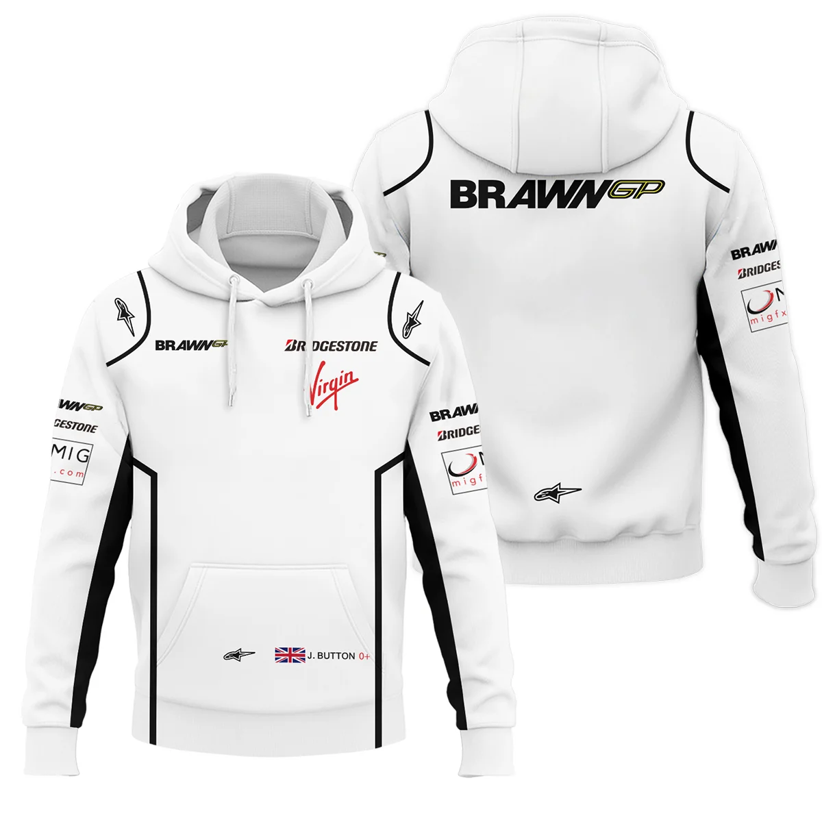 2009 Jenson Button Racing Suit Brawn GP F1 Hoodie BLVAJB010925A5HD - Motorsport Apparel
