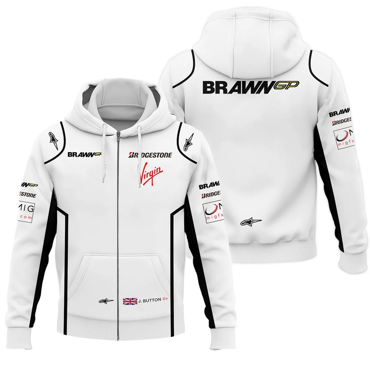 2009 Jenson Button Racing Suit Brawn GP F1 Zipper Hoodie BLVAJB010925A5ZHD - F1 Fan Gear