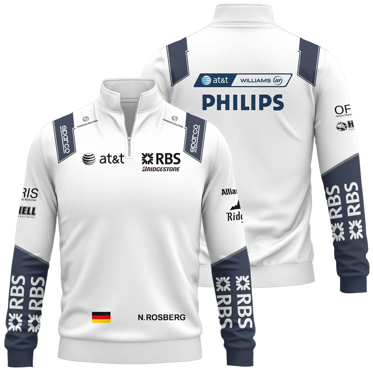 2009 Nico Rosberg Racing Suit Williams F1 Quarter-Zip Sweatshirt BLVANR281125A4QZS - Motorsport Lifestyle Wear