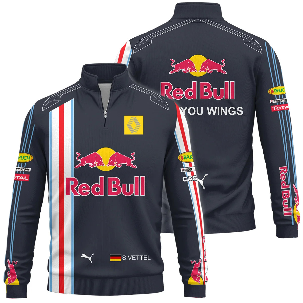 2009 Sebastian Vettel Racing Suit Red Bull Racing F1 Quarter-Zip Sweatshirt BLVASV110925A8QZS - Race Day Design