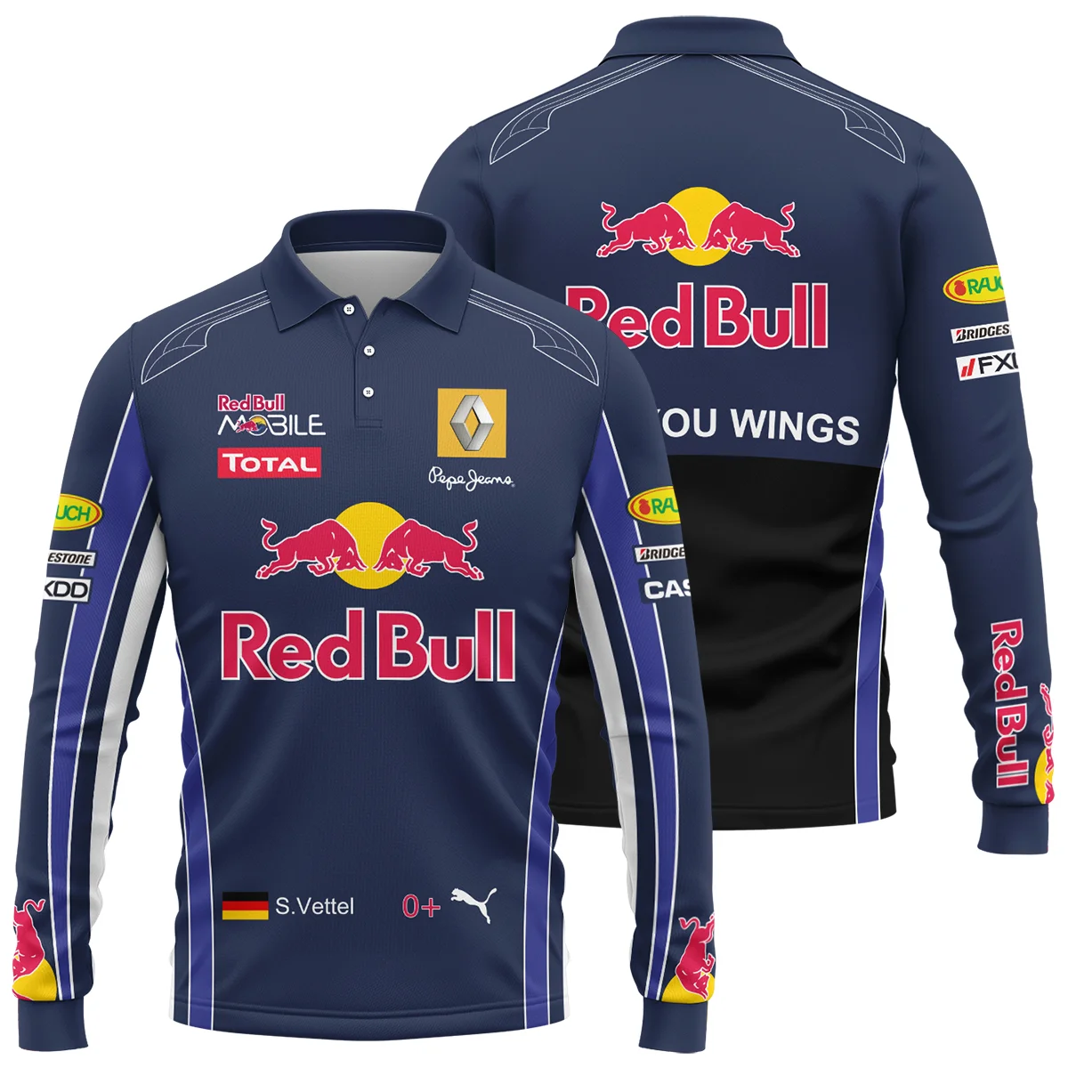 2010 Sebastian Vettel Racing Suit Red Bull Racing F1 Long Polo Shirt BLVASV110925A7LPL - Motorsport Lifestyle Wear