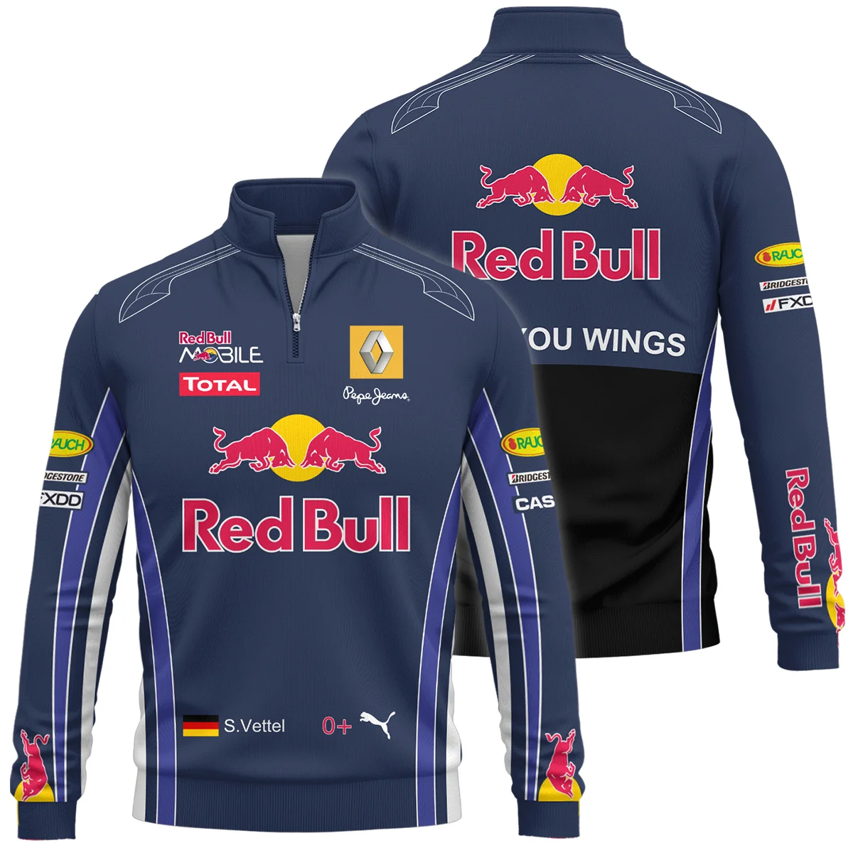 2010 Sebastian Vettel Racing Suit Red Bull Racing F1 Quarter-Zip Sweatshirt BLVASV110925A7QZS - Motorsport Apparel