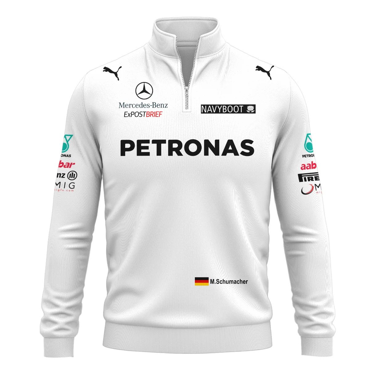 2012 Michael Schumacher Race Suit Mercedes F1 Quarter-Zip Sweatshirt BLVAMC020925A2QZS - Image 2