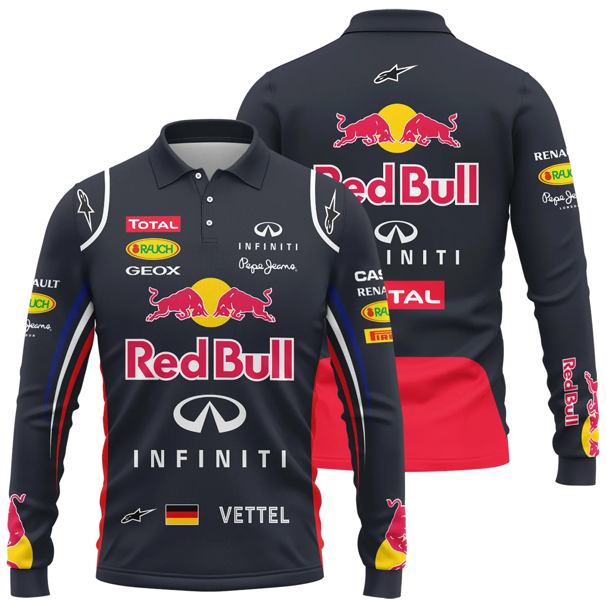 2012 Sebastian Vettel Racing Suit Red Bull Racing F1 Long Polo Shirt BLVASV110925A5LPL - F1 Fan Gear