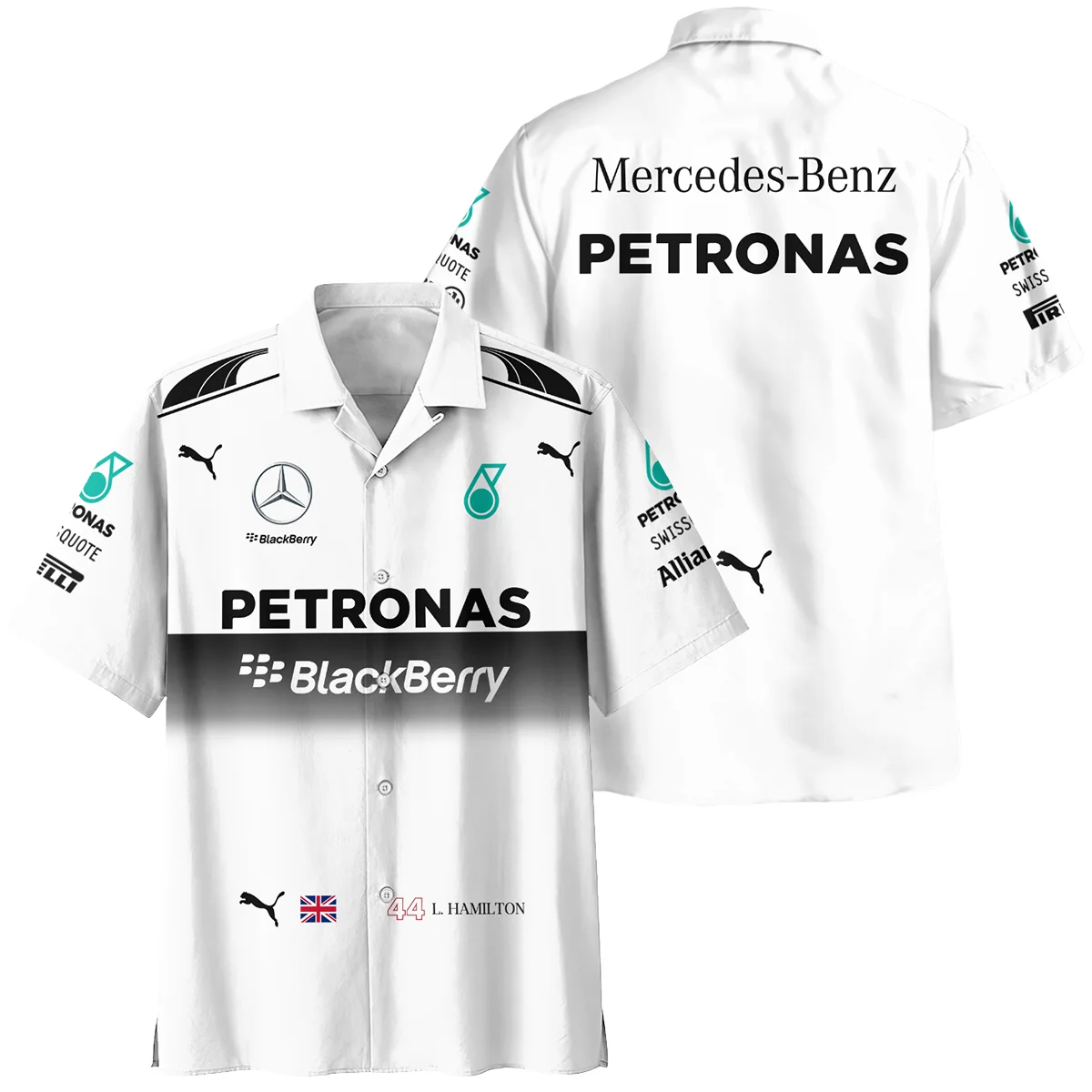 2014 Lewis Hamilton Racing Suit Mercedes F1 Hawaiian Shirt BLVALH260825A8HW - Pit Lane Clothing