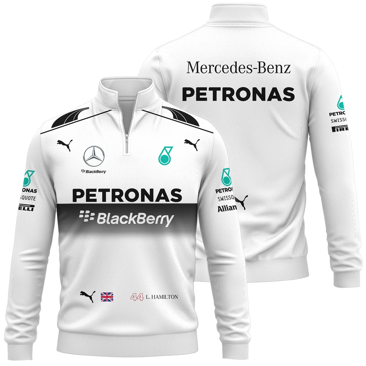 2014 Lewis Hamilton Racing Suit Mercedes F1 Quarter-Zip Sweatshirt BLVALH260825A8QZS - F1 Fan Gear