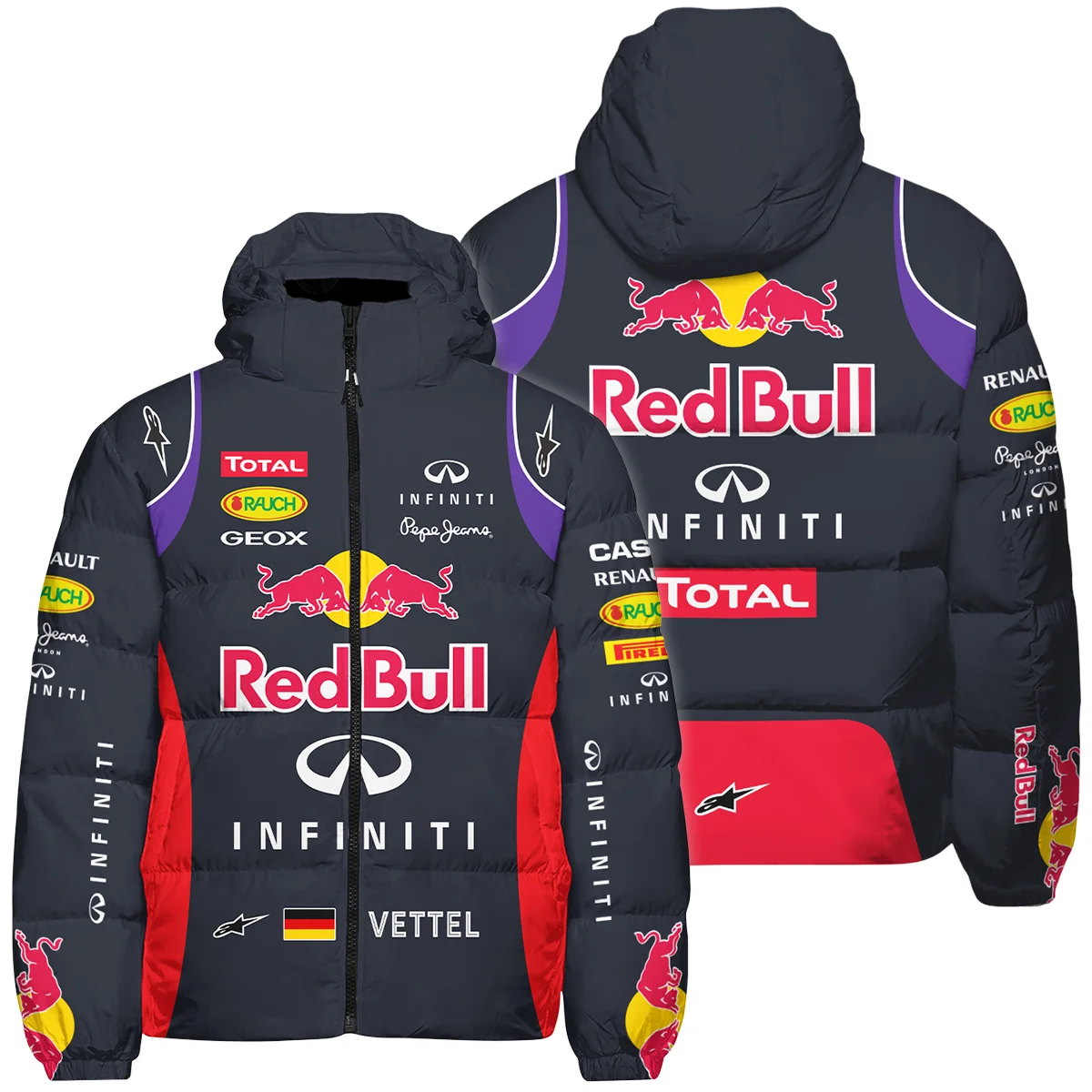 2014 Sebastian Vettel Racing Suit Red Bull Racing F1 Down & Puffer Jackets BLVASV110925A3HCJ - Pit Lane Clothing