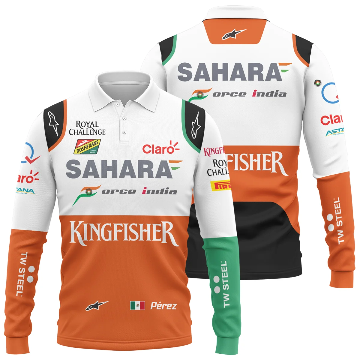 2014 Sergio Perez Racing Suit Force India F1 Long Polo Shirt BLVASP170925A8LPL - F1 Fan Gear