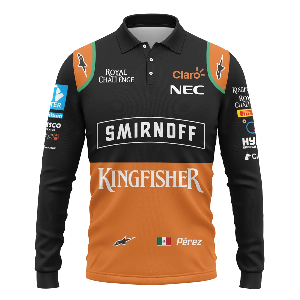 2015 Sergio Perez Racing Suit Force India F1 Long Polo Shirt BLVASP170925A7LPL - Image 2
