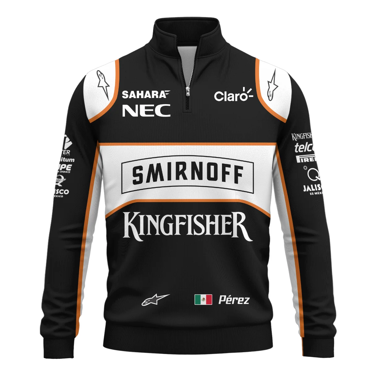 2016 Sergio Perez Racing Suit Force India F1 Quarter-Zip Sweatshirt BLVASP170925A6QZS - Image 2