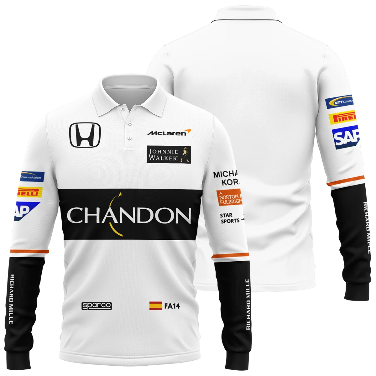 2017 Fernando Alonso Racing Suit McLaren F1 Long Polo Shirt BLVAFA030925A1LPL - F1 Fan Gear