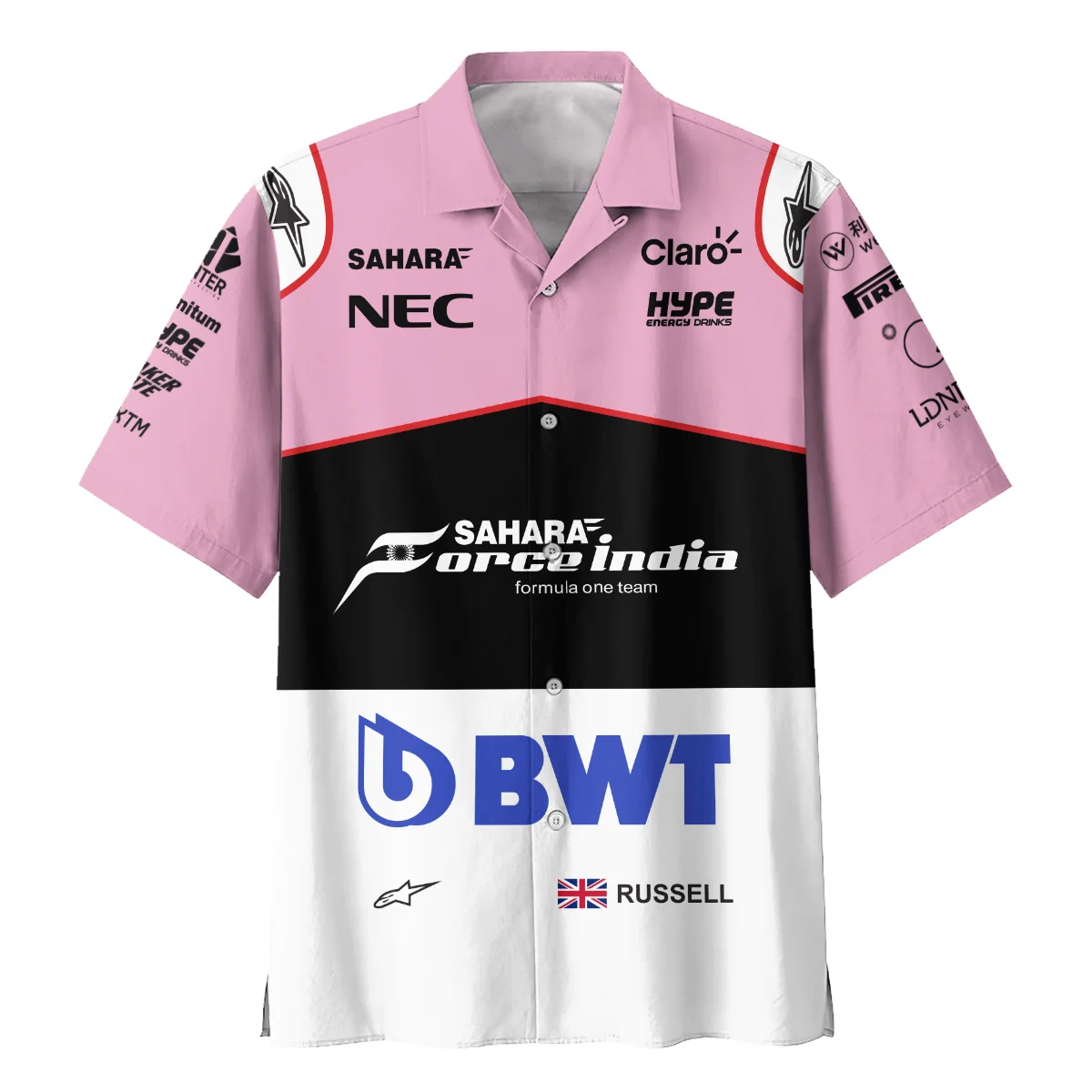 2017 George Russell Racing Suit Force India F1 Hawaiian Shirt BLVAGR080925A7HW - Image 2