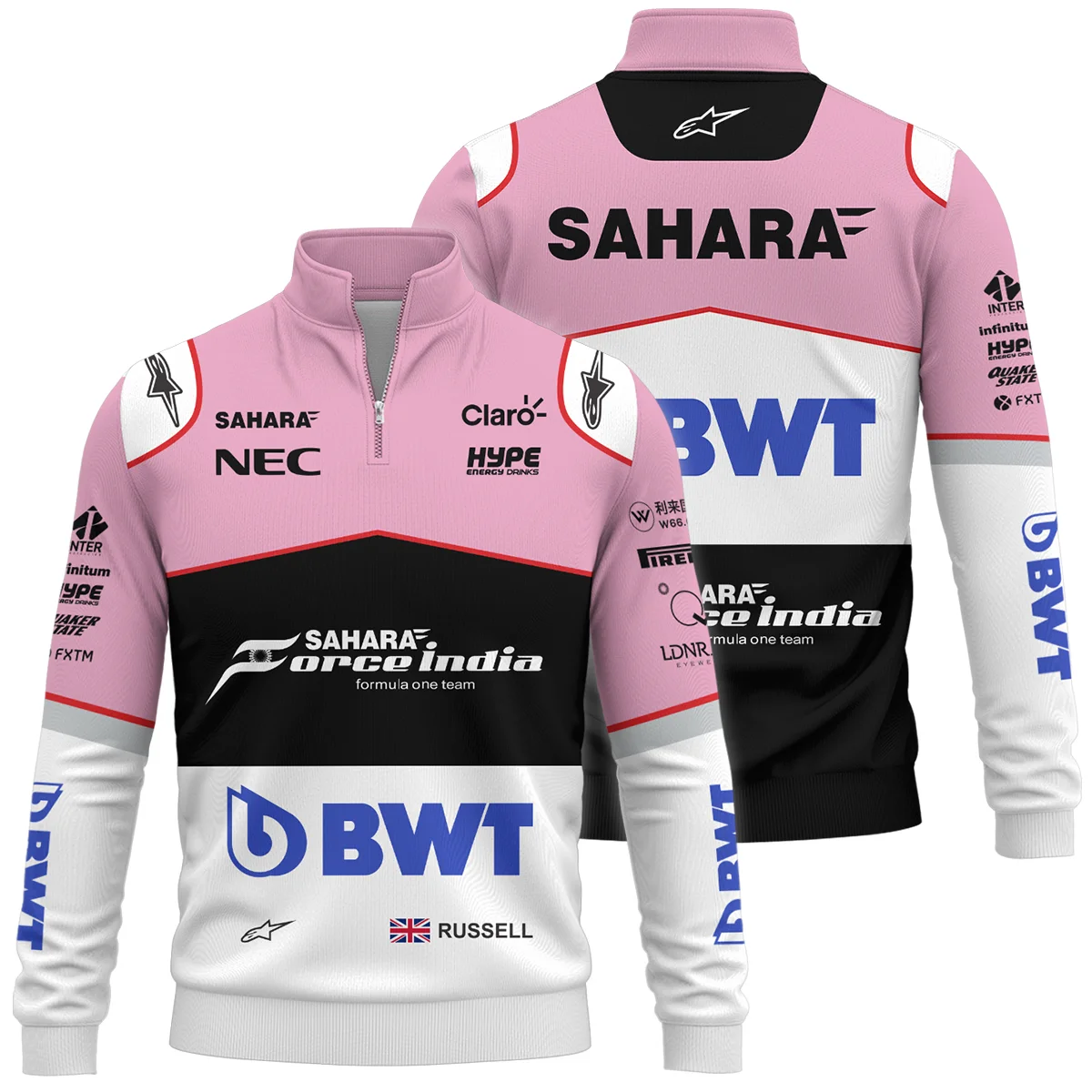 2017 George Russell Racing Suit Force India F1 Quarter-Zip Sweatshirt BLVAGR080925A7QZS - Formula Racing Apparel