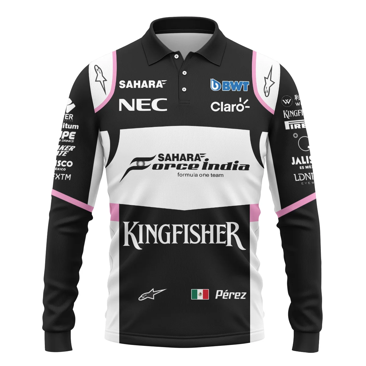 2017 Sergio Perez Racing Suit Force India F1 Long Polo Shirt BLVASP170925A5LPL - Image 2