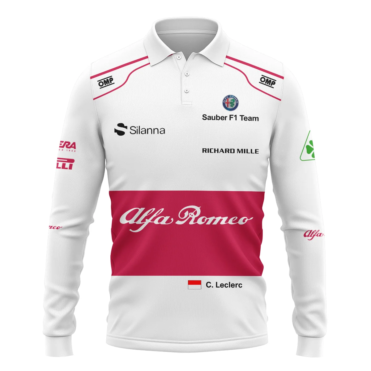 2018 Charles Leclerc Racing Suit Alfa Romeo Sauber F1 Long Polo Shirt BLVACL260825A6LPL - Image 2