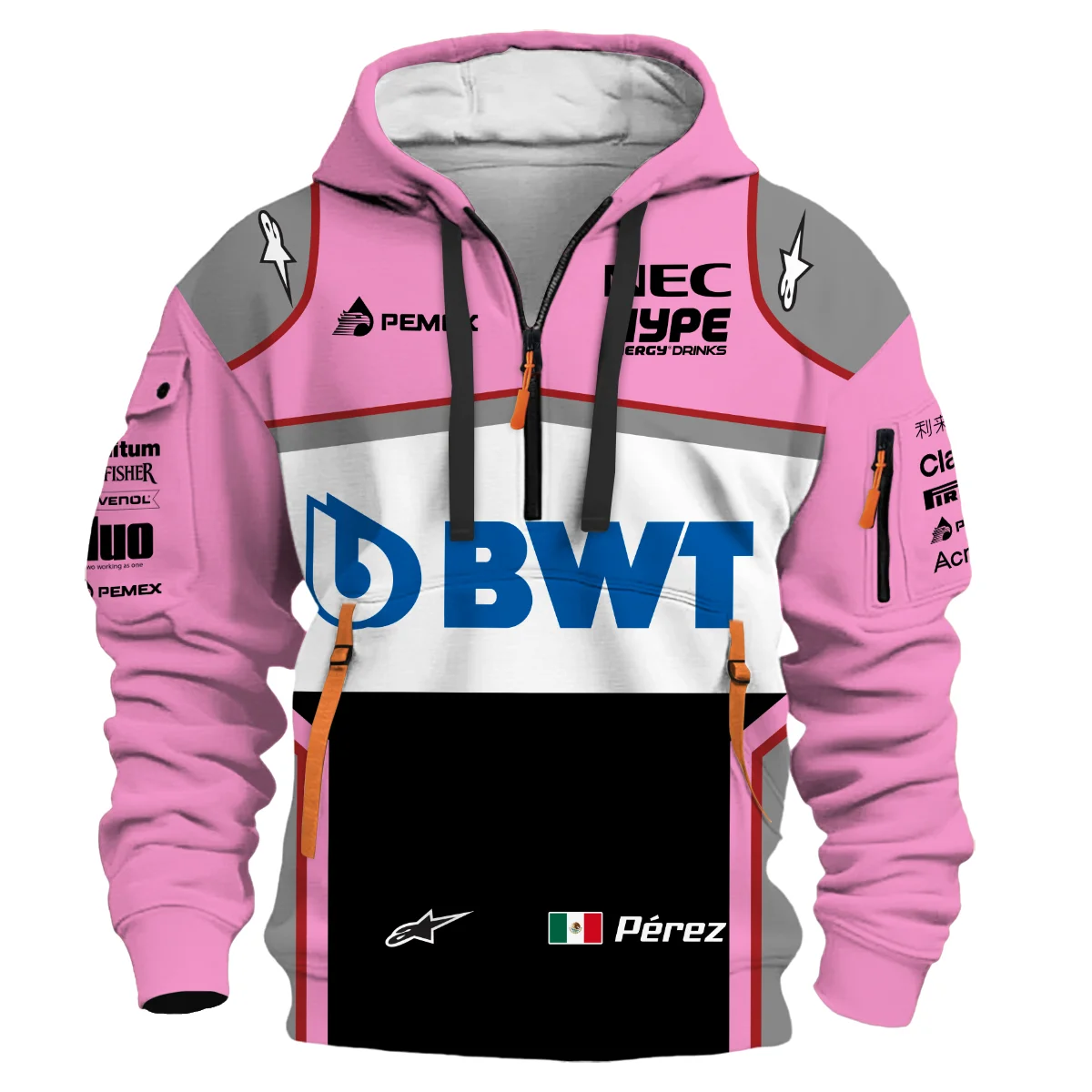 2018 Sergio Perez Racing Suit Racing Point F1 Hoodie Half Zip BLVASP170925A4HDF - Image 2