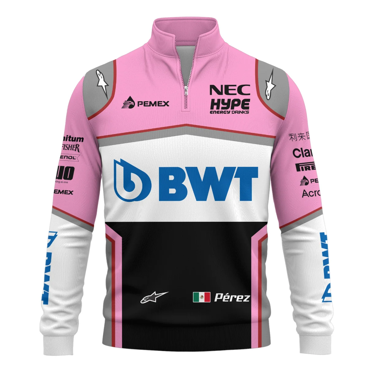 2018 Sergio Perez Racing Suit Racing Point F1 Quarter-Zip Sweatshirt BLVASP170925A4QZS - Image 2