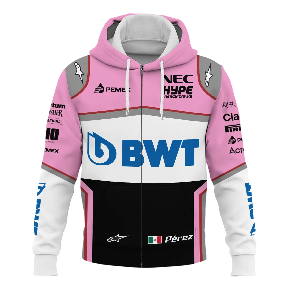 2018 Sergio Perez Racing Suit Racing Point F1 Zipper Hoodie BLVASP170925A4ZHD - Image 2